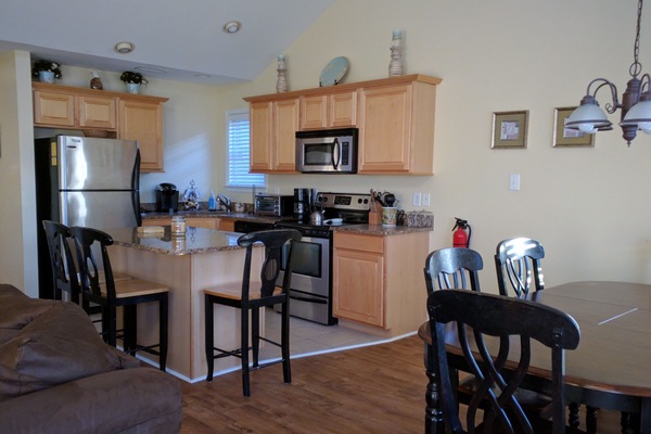 Beautiful upgraded and fully stocked kitchen.