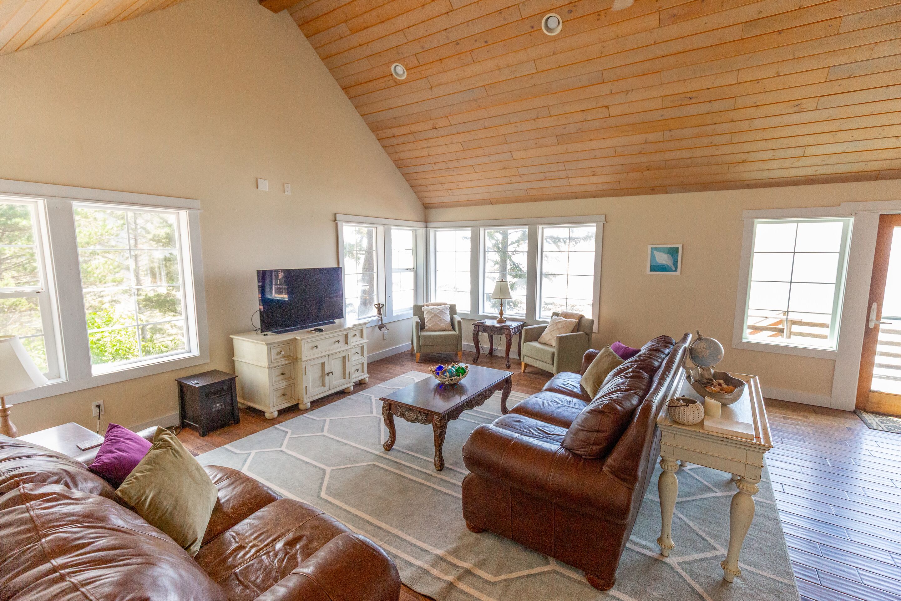 Fireplace, DVD player, books, video library