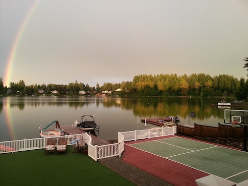 Live the Dream On Long Lake! Boating, Fishing, Swimming Paradise w/Sports Court!