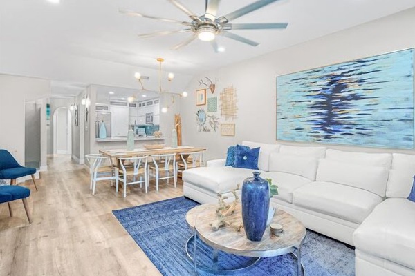 Expansive open concept living area showcasing the villa’s oceanfront luxury.