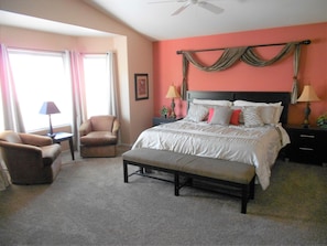 4 bedrooms, memory-foam beds, desk, iron/ironing board