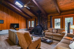 TV, fireplace - COZY CABIN IN COUNTRY CLUB WITH FOREST VIEWS-PETS WELCOME! (Pinetop)