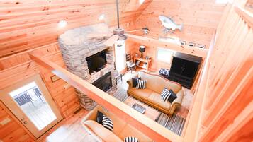 Smart TV, fireplace, video games, DVD player