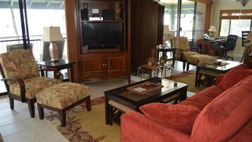 Smart TV, DVD player, books, music library
