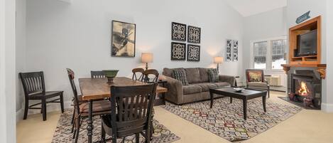 TV, fireplace, DVD player