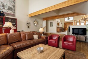 TV, fireplace, DVD player, books