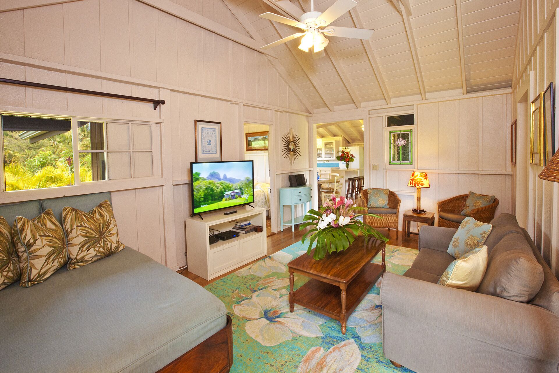 Télévision, lecteur de DVD, livres, chaîne hi-fi