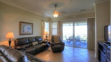 Smart TV, fireplace, DVD player, books