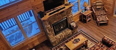 Smart TV, fireplace, DVD player, foosball
