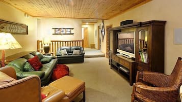 Smart TV, fireplace, DVD player, books