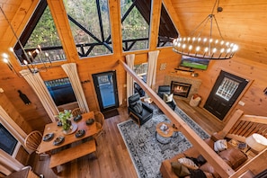Smart TV, fireplace, video games, DVD player