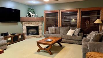 TV connectée, cheminée, jeux vidéo, lecteur de DVD