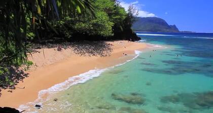 Hanalei Bay Lomakoti, vesiputous ja merinäköala kävellä rannalla, Princeville