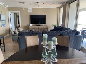 TV, DVD player, books, video library