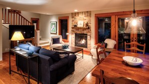 TV, fireplace, table tennis, books