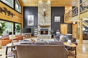 Smart TV, fireplace, DVD player, books