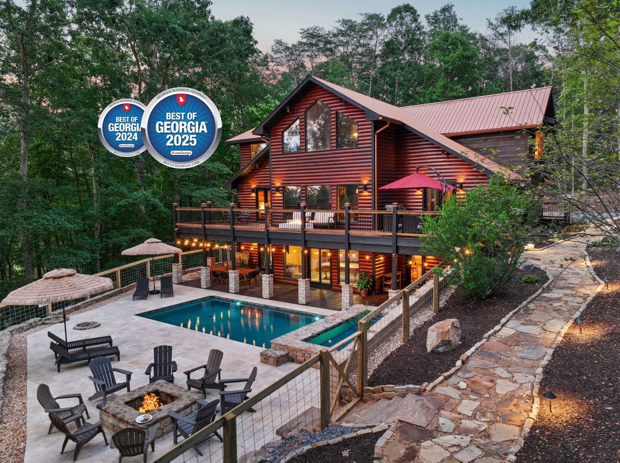 Southern Hospitality Lodge, swimming pool, 14 foot hot tub, poolside fire pit