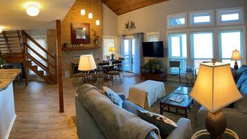Smart TV, DVD player, foosball, books