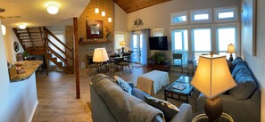 Smart TV, DVD player, foosball, books