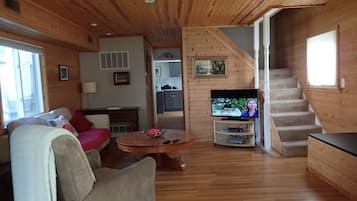 Smart TV, fireplace, DVD player