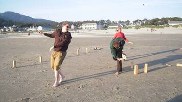 On the beach, beach towels