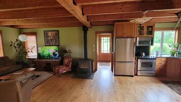 Smart TV, DVD player, books, video library