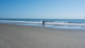 Una spiaggia con cielo sereno e mare calmo.