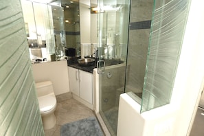 Shower, hair dryer, towels, soap - Ocean Front Condo On the Sand with Ocean View - Clean (San Diego)