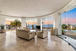 Smart TV, books, music library, stereo
