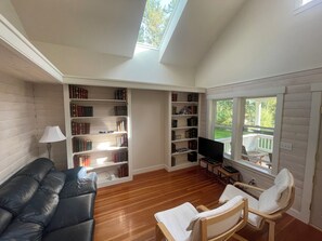 TV, DVD player, video library