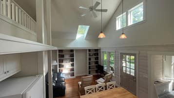 TV, DVD player, video library