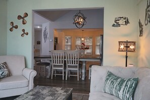 Smart TV, fireplace, video games, DVD player