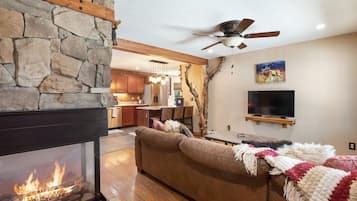 Smart TV, fireplace, video games, books