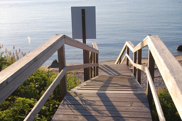 On the beach, sun loungers