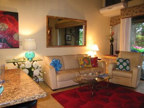 LCD TV, books, video library