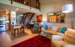 LCD TV, books, video library