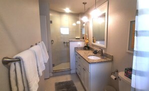 Combined shower/bathtub, hair dryer, towels, soap - Family beach home! Fully renovated on water w/pool, boat dock & nearby beach (Nokomis)