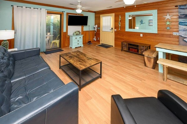 Smart TV, DVD player, books, video library