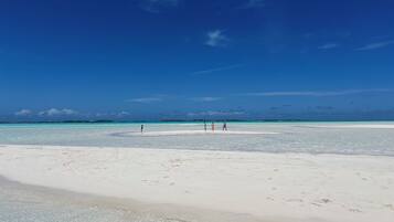 Accommodatie ligt op het strand, ligstoelen, strandlakens