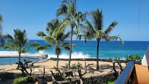 On the beach, sun loungers, beach towels