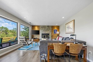 Smart TV, fireplace, DVD player