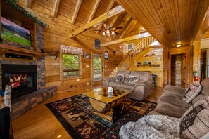 Smart TV, fireplace, video games, DVD player