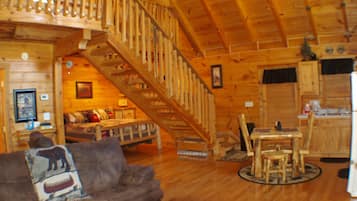 Fernseher, Kamin, DVD-Player, Bücher