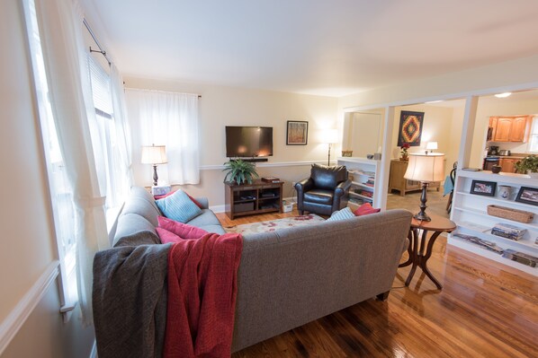 Smart TV, DVD player, books, video library