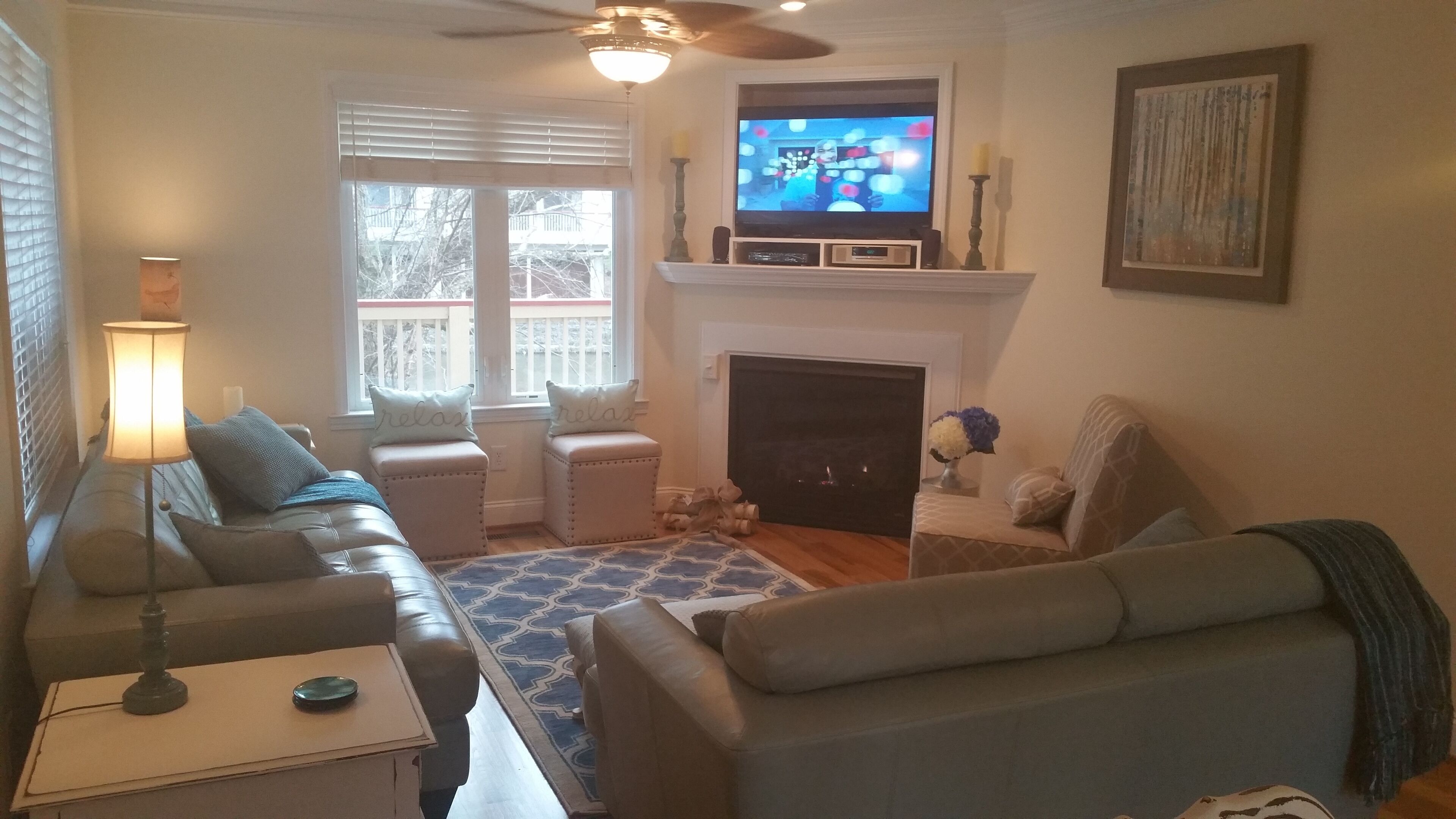 智能电视、壁炉、DVD 播放器、立体声音响