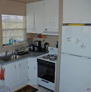 Fridge, oven, stovetop, coffee/tea maker