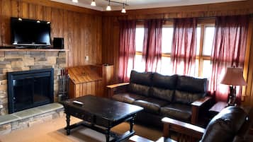 TV, fireplace, DVD player, video library