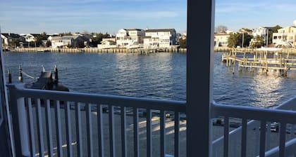 Bayfront with dock, waters edge fire pit, Beach Haven Park, Long Beach Island.