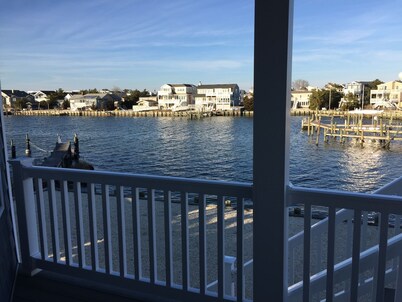 Bayfront with dock, waters edge fire pit, Beach Haven Park, Long Beach Island.