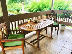 Outdoor dining - Large condo in Princeville, G.C. View.
Sleeps 6,
2 bedroom with loft 2.5 bath (Princeville)